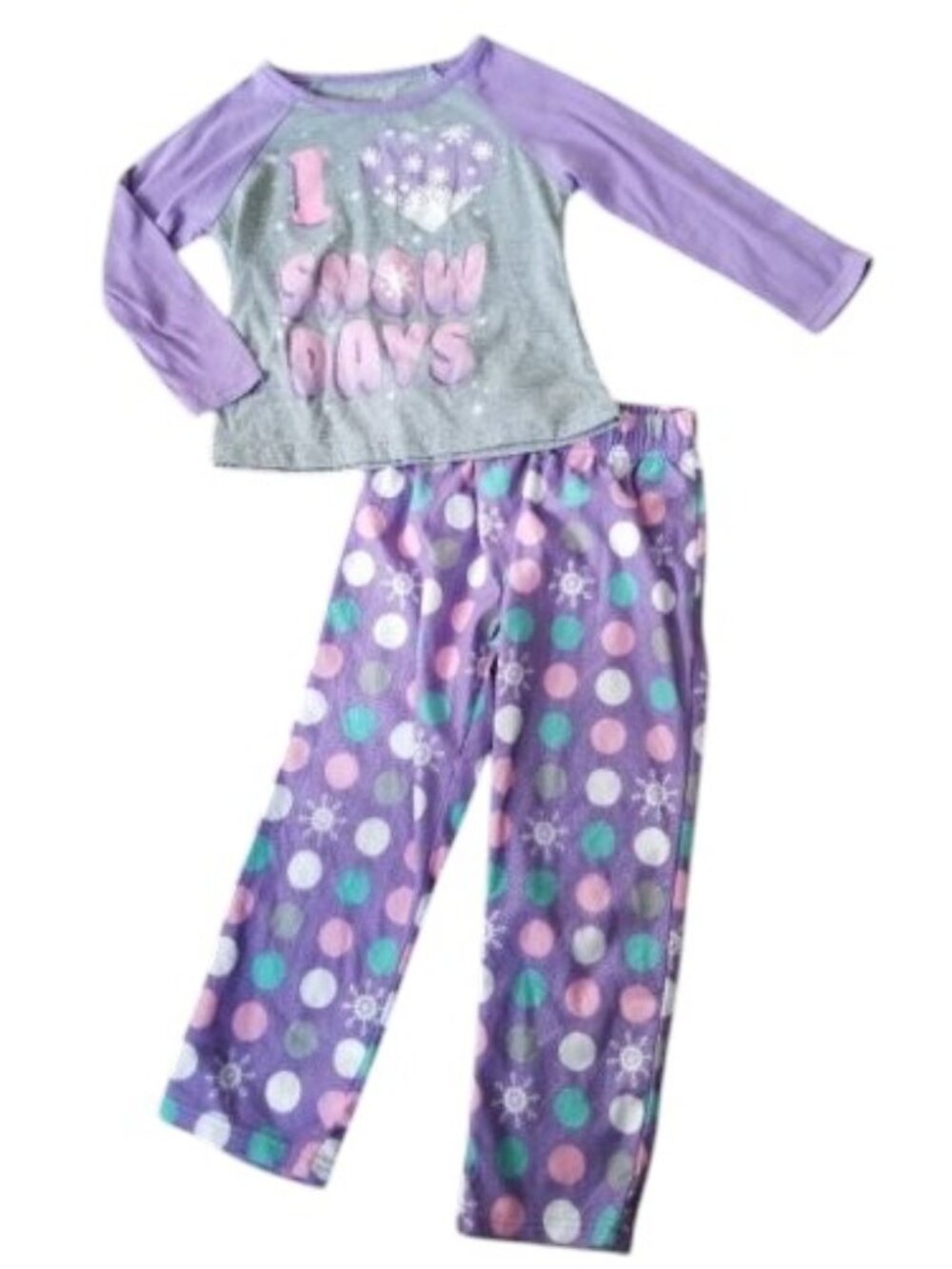 SLEEP ON IT Purple I Love Snow Days Flannel Pajamas Girls Size 4